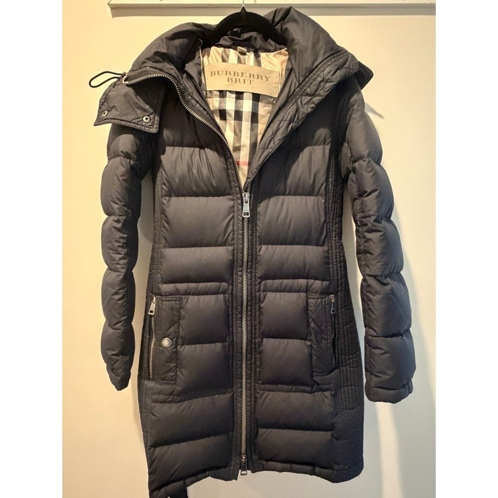 Burberry Black Quilted Down Puffer Coat with Check Lining